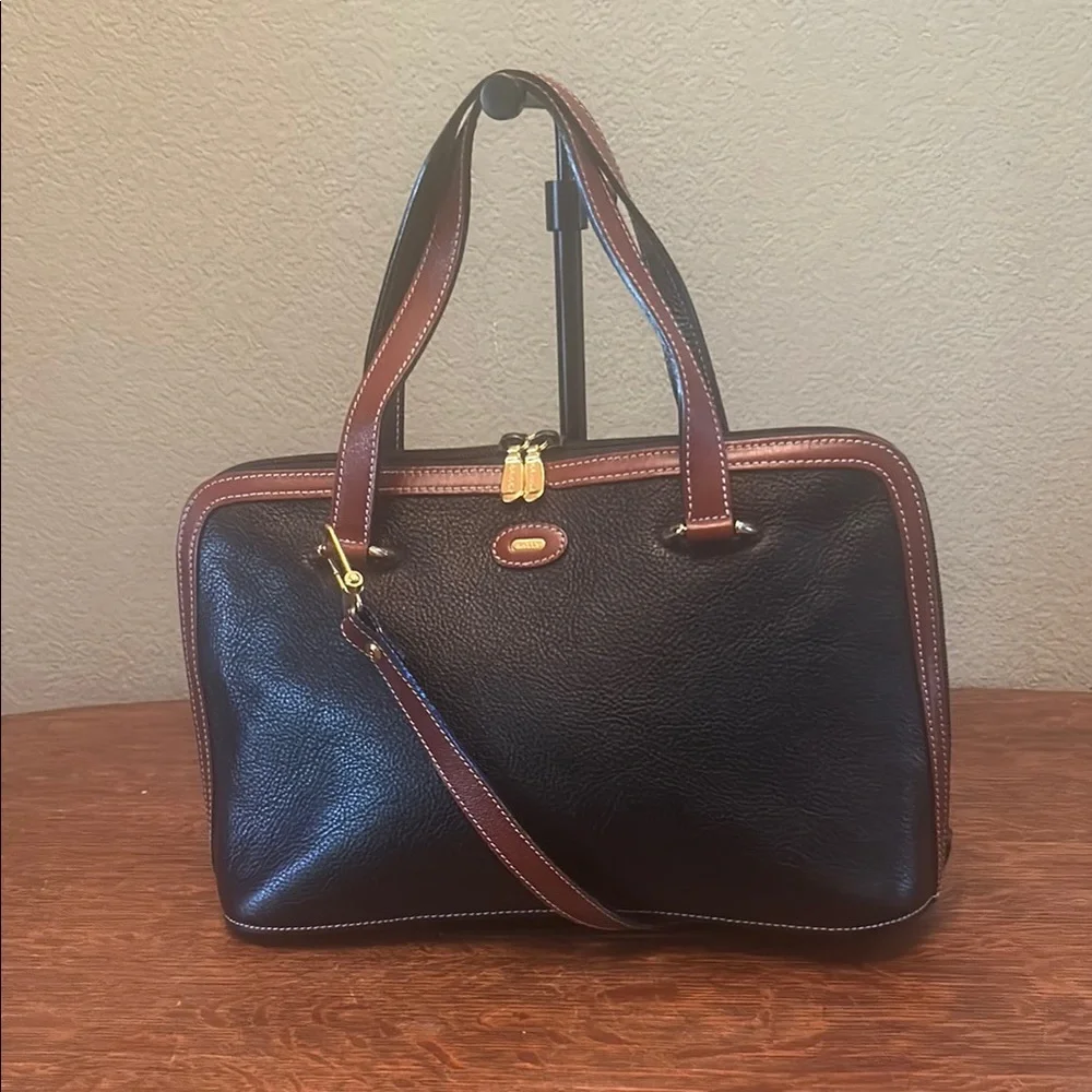 Bally Vintage Black and Brown Pebbled Leather Satchel with Shoulder Strap - Picture 1 of 15